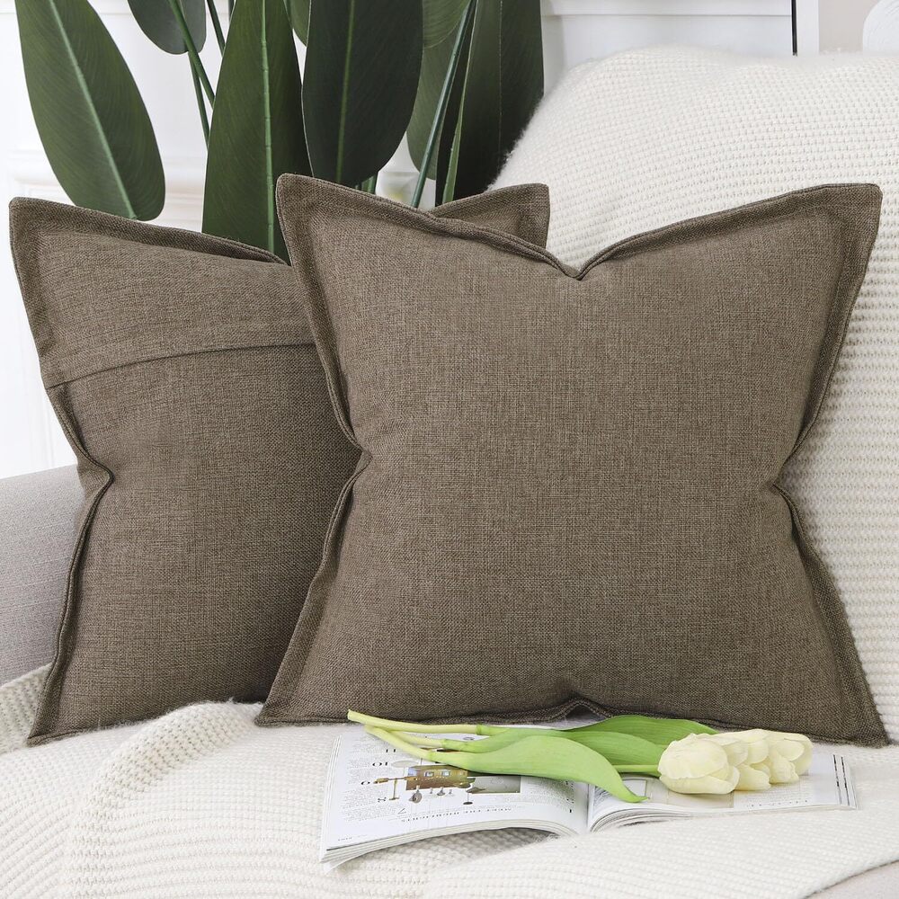 3330 Set of 2 Linen Throw Pillow Covers with Broad Edge Soft Boho